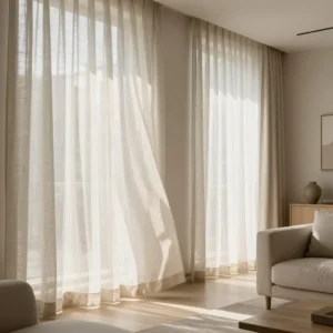 Rideaux beiges, idéals pour un intérieur chaleureux et lumineux